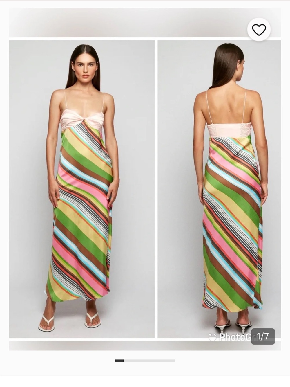 Silky Multi-Stripe Slip Dress with Pink Bodice